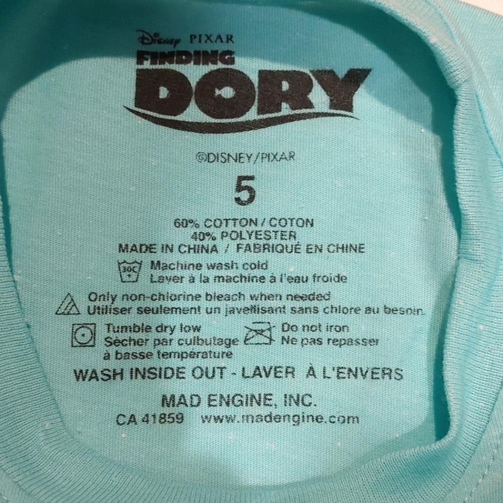 🔥SALE🔥 Disney Pixar Finding Dory Girl's Short Sleeved Tee NWT Sizes 5,6 & 6X - Picture 4 of 4